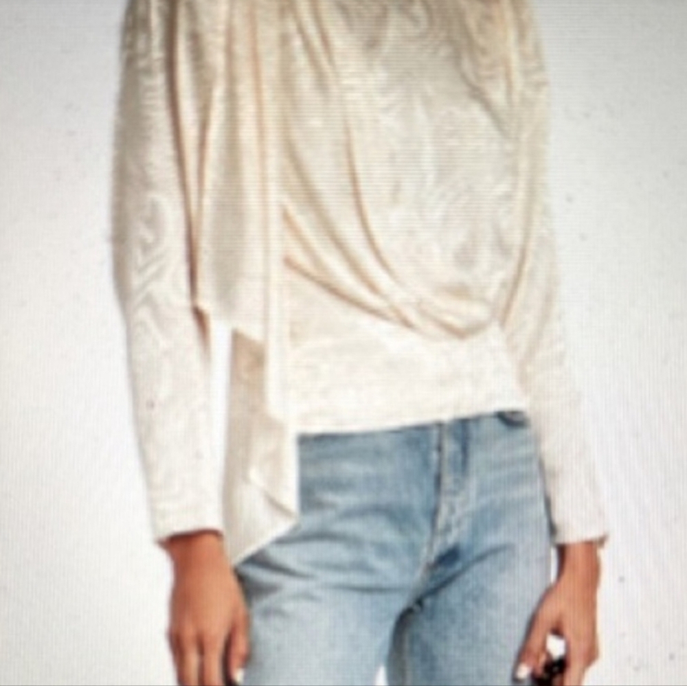 Ronny Kobo Elegant Cream Draped Silk Top Small
